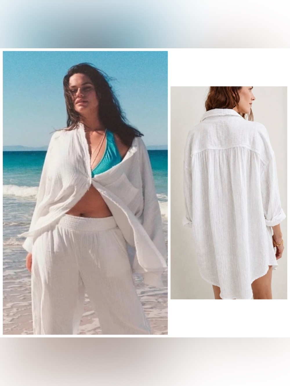 Aerie Pool to Party Gauze Cover Up Shirt White Size Small